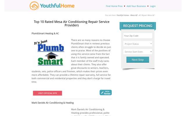 Shamrock Heating and Cooling's page as the assistant saw it