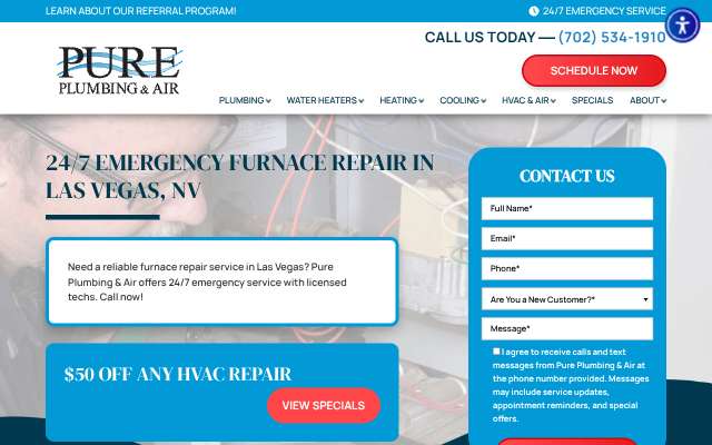 Pure Plumbing & Air's page as the assistant saw it