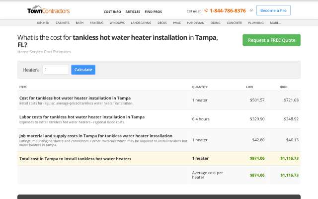 towncontractors.com's page as the assistant saw it