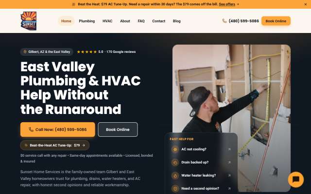 Sunset Home Services's page as the assistant saw it