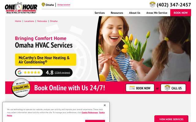 McCarthy's One Hour Heating & Air Conditioning's page as the assistant saw it