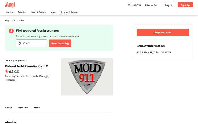 Midwest Mold Remediation LLC's page as the assistant saw it
