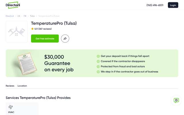 TemperaturePro (Tulsa)'s page as the assistant saw it