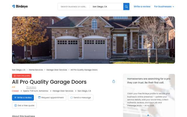 Page cited for All-Pro Quality Garage Doors