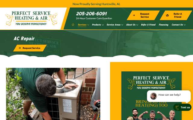 Perfect Service Heating & Air's page as the assistant saw it