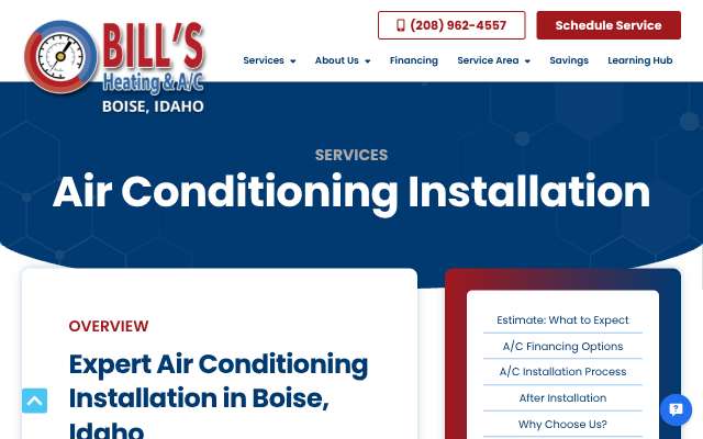 Bill's Heating & A/C's page as the assistant saw it