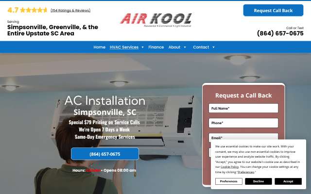 Air Kool Heat & Air's page as the assistant saw it