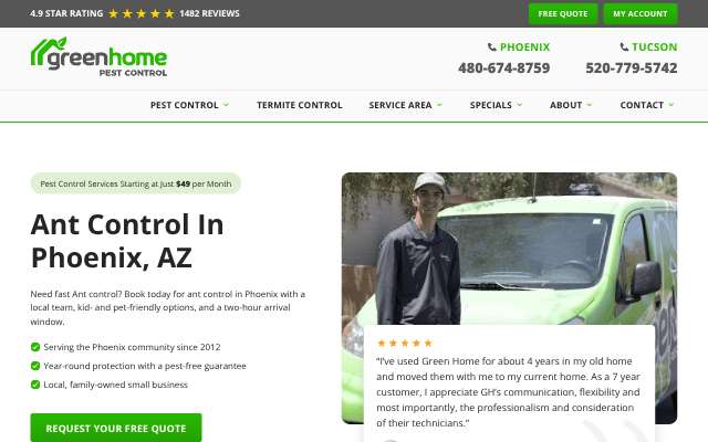 Green Home Pest Control's page as the assistant saw it