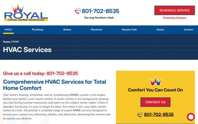 Royal Plumbing, Heating & Air Conditioning's page as the assistant saw it