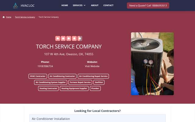 Torch Service Company's page as the assistant saw it