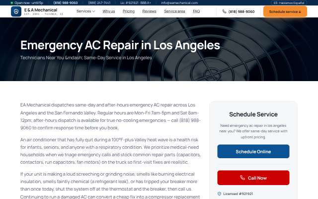 EA Mechanical's page as the assistant saw it