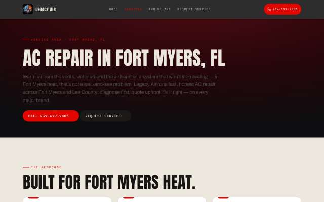 Legacy Air's page as the assistant saw it