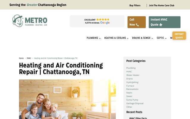 Metro Plumbing, Heating & Air's page as the assistant saw it