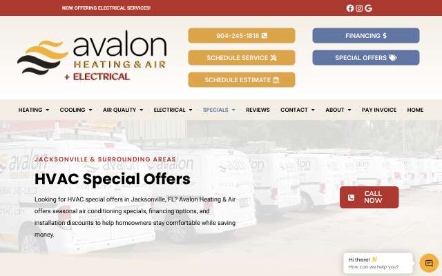 Avalon Heating and Air's page as the assistant saw it