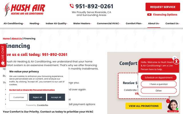 Hush Air Heating & Air Conditioning's page as the assistant saw it