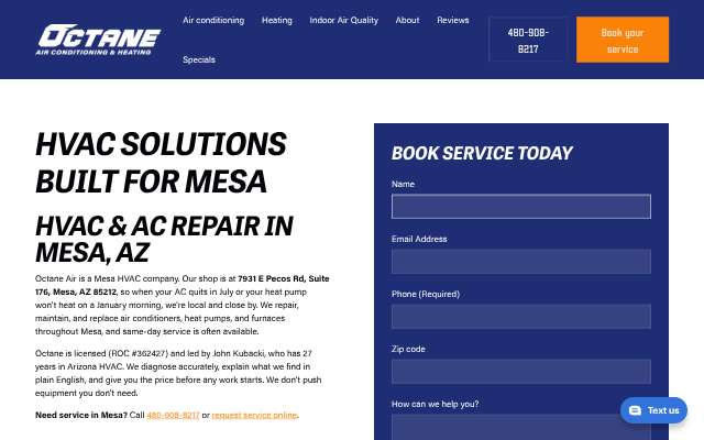 Octane Air's page as the assistant saw it