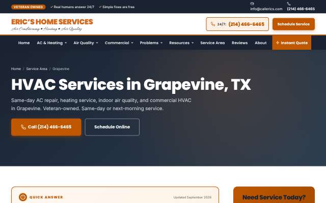 Eric’s Home Services's page as the assistant saw it