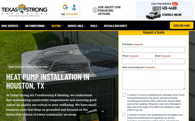 Texas Strong Mechanical's page as the assistant saw it