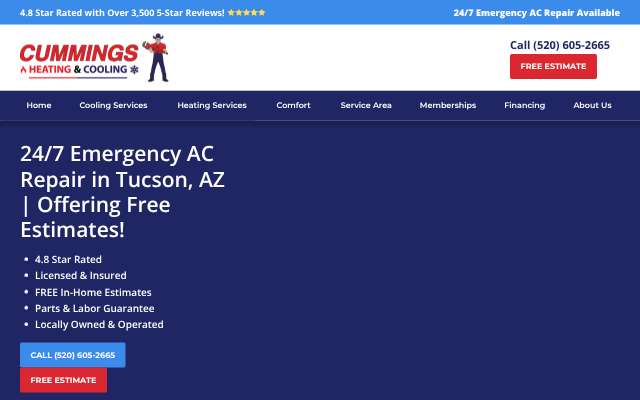 Cummings Heating & Cooling's page as the assistant saw it