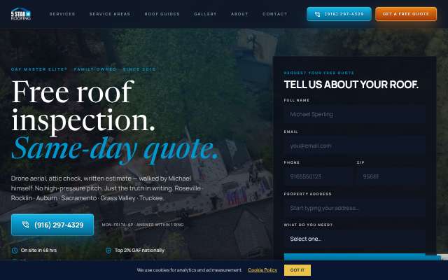 Page cited for 5 Star Roofing