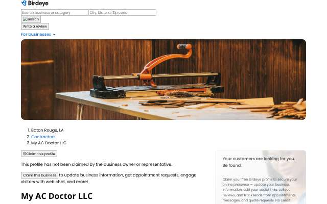 My AC Doctor LLC's page as the assistant saw it