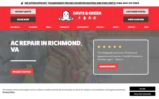 Davis & Green Services's page as the assistant saw it