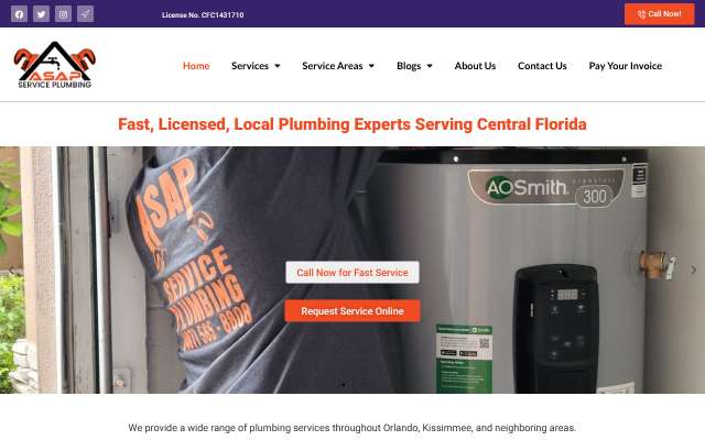 ASAP Service Plumbing's page as the assistant saw it