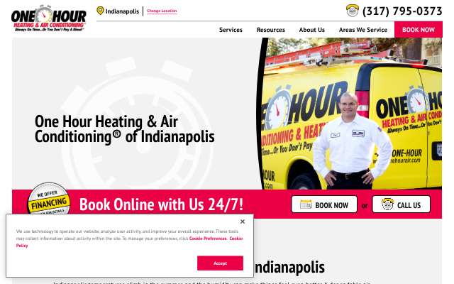 One Hour Heating & Air Conditioning of Indianapolis's page as the assistant saw it