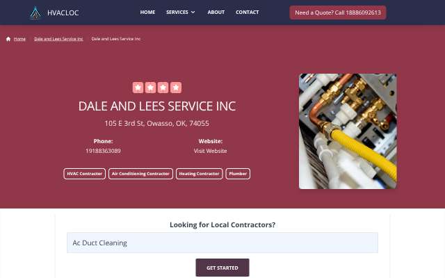 Dale and Lees Service Inc's page as the assistant saw it