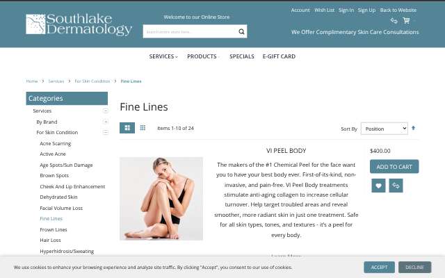 Southlake Dermatology's page as the assistant saw it