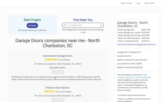 Southeastern Garage Doors, Inc.'s page as the assistant saw it