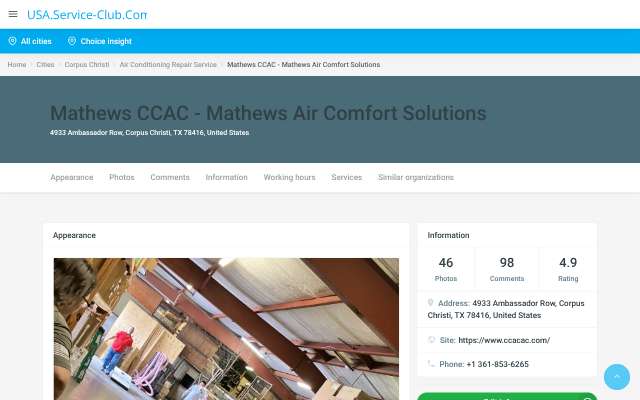 Mathews Air Comfort Solutions's page as the assistant saw it
