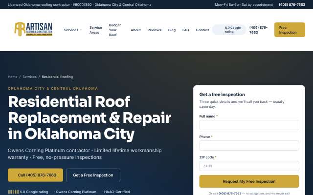 Page cited for Artisan Roofing and Construction