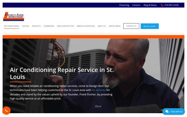 Design Aire Heating & Cooling's page as the assistant saw it