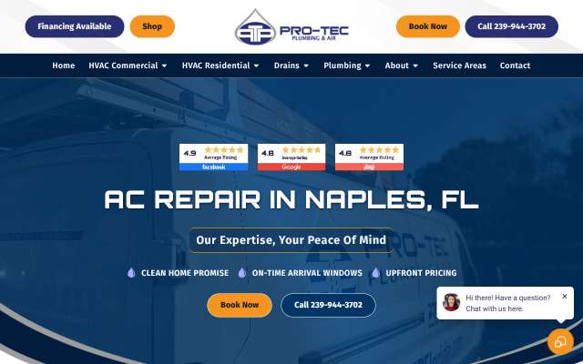 Pro-Tec Plumbing & Air's page as the assistant saw it