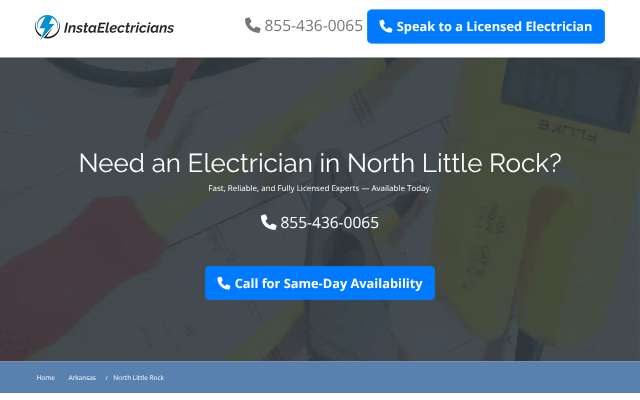 InstaElectricians (North Little Rock)'s page as the assistant saw it