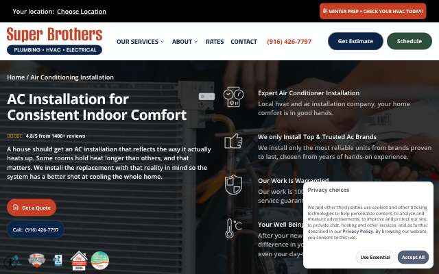 Super Brothers Plumbing Heating & Air's page as the assistant saw it