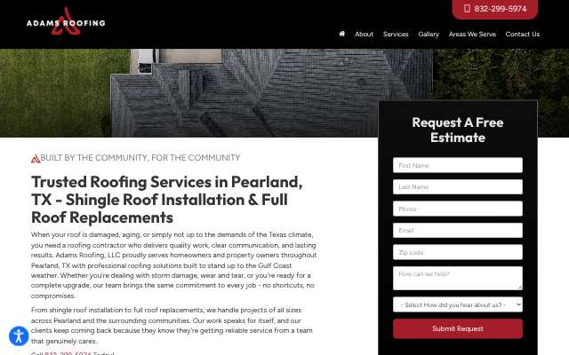 Adams Roofing, LLC's page as the assistant saw it