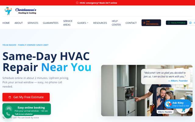Christianson's Heating & Cooling's page as the assistant saw it