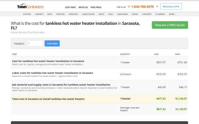 towncontractors.com's page as the assistant saw it