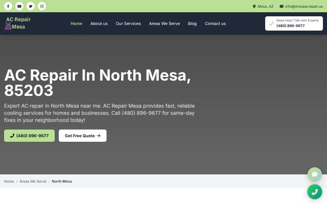 AC Repair Mesa's page as the assistant saw it
