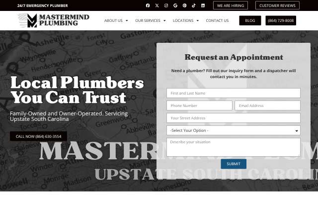 Mastermind Plumbing's page as the assistant saw it