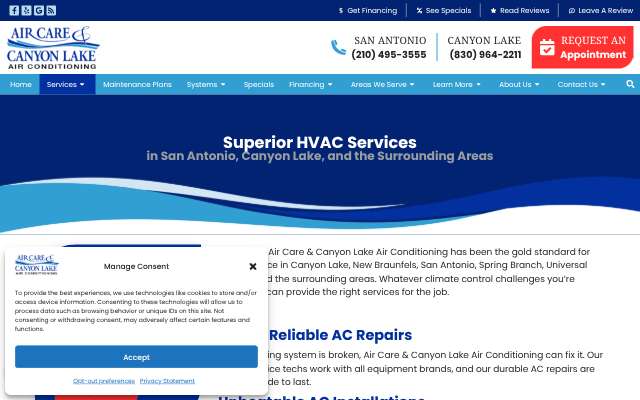 Air Care & Canyon Lake Air Conditioning's page as the assistant saw it
