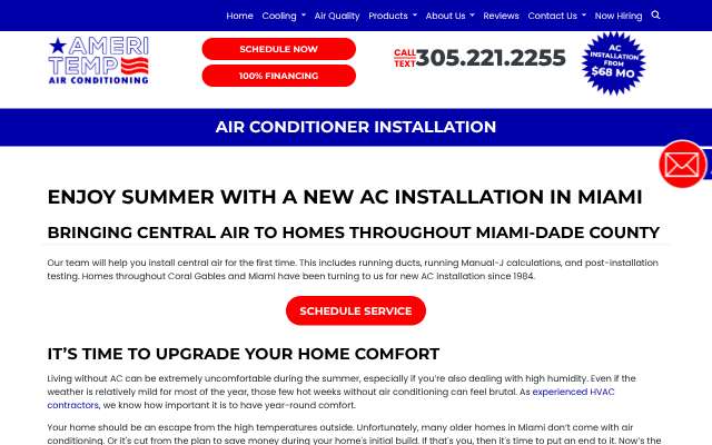 Ameri Temp Air Conditioning, Inc.'s page as the assistant saw it