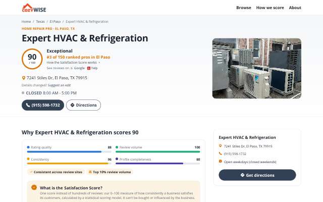 Expert HVAC & Refrigeration's page as the assistant saw it