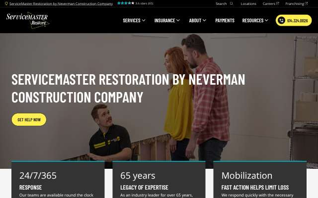 Page cited for ServiceMaster Restore (Neverman Construction)