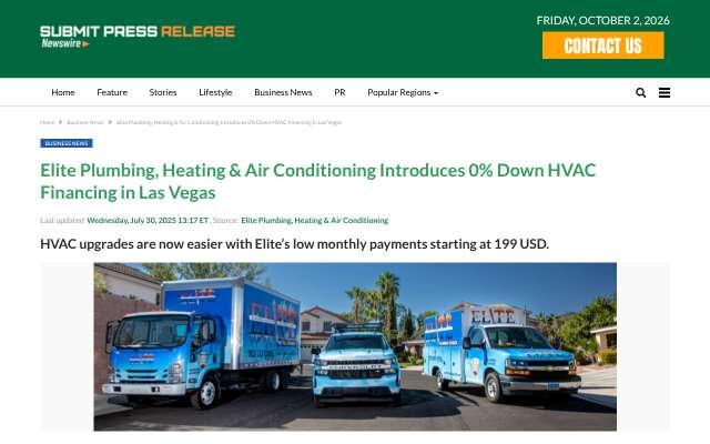 Elite Plumbing, Heating & Air Conditioning's page as the assistant saw it