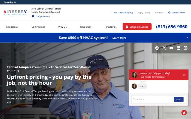 Aire Serv of Central Tampa's page as the assistant saw it