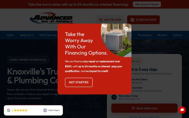 Advanced Heat AC & Plumbing's page as the assistant saw it