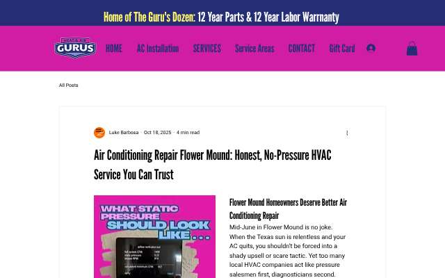 Heat and Air Gurus's page as the assistant saw it